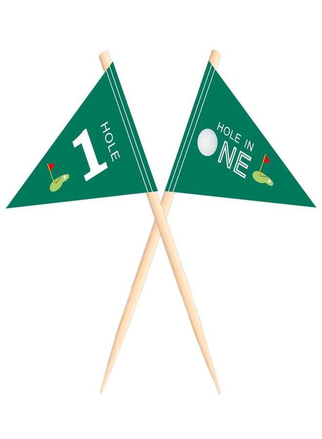 VOWFOO Golf Themed Toothpick Flags, 20 PCS Hole In One 1st Birthday Golf Cocktail Picks Mini Stick Cupcake Toppers Flags for Baby 1st Birthday Party Food Bar Decorations (Green Hole In 1) - Image 1
